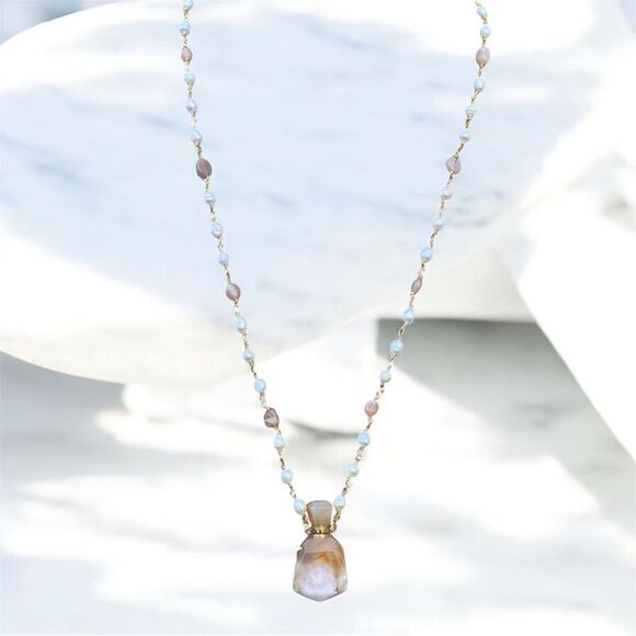 NWOT New Aviva Stanoff Lux Tribe Peach/Brown Sakura Agate Bottle Necklace - Picture 3 of 5